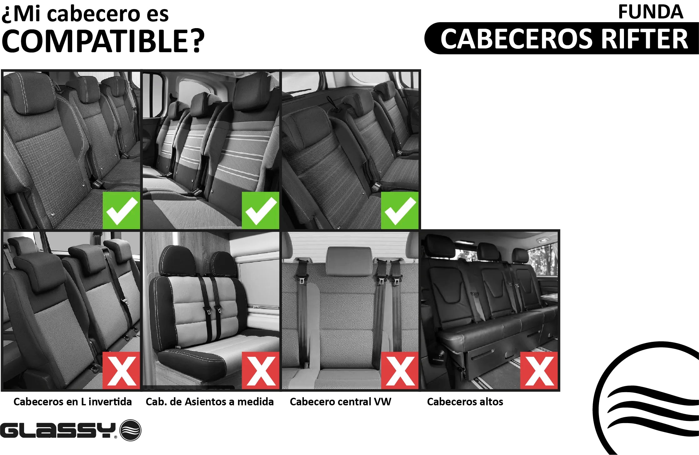 Compatibilidad de fundas de cabeceros traseros furgoneta