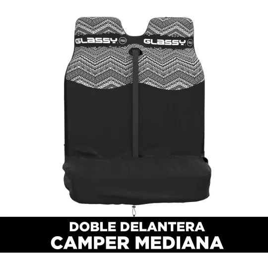 Double front waterproof cover with black and white print for medium-sized Campers