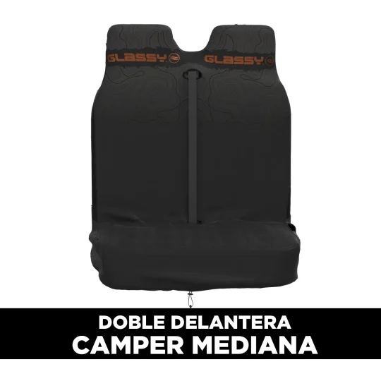 Black double front waterproof cover for medium-sized Campers